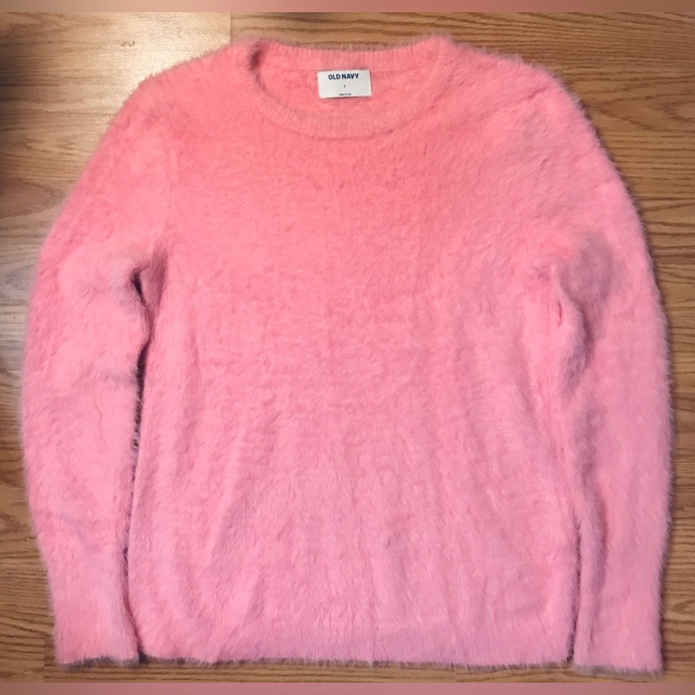 Old Navy Pink Fuzzy Knit Sweater Women’s S Pullover Crew